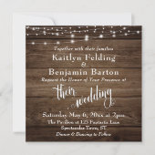 Invitation Rustique Brown Bois Lumières & Script, Mariage (Devant)