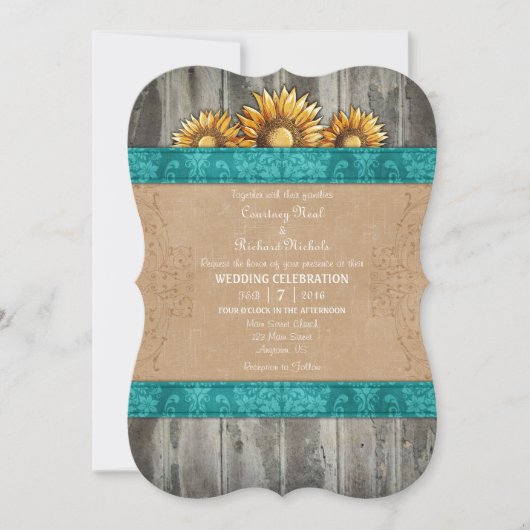 Invitation rustique Brown de mariage de tournesol (Devant)