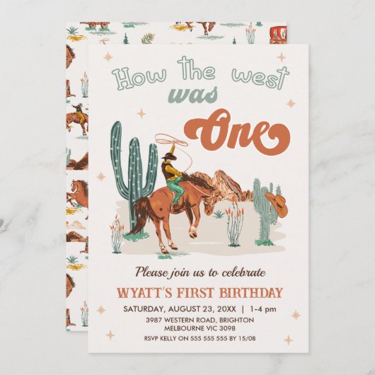 Invitation Rustique Brown Green Comment l'Ouest a été un 1er  (Devant / Derrière)