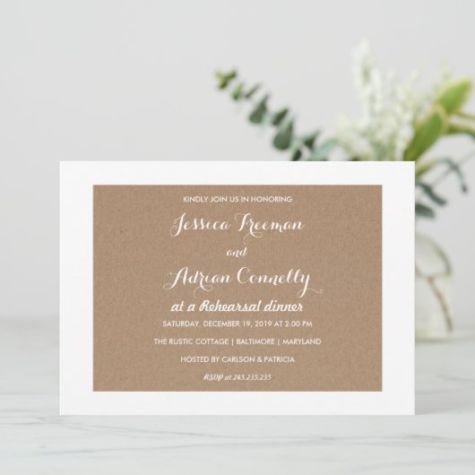 Invitation Rustique Brown Kraft Papier Dîner de répétition (Debout devant)