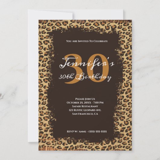 Invitation Rustique Brown Leopard Burlap Grunge 30e anniversa (Devant)