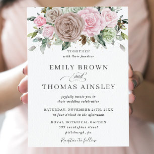 Invitation Rustique Brown Rose Sage Floral Mariage