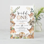 Invitation Rustique Brown sauvage One Boys Woodland 1er anniv (Debout devant)