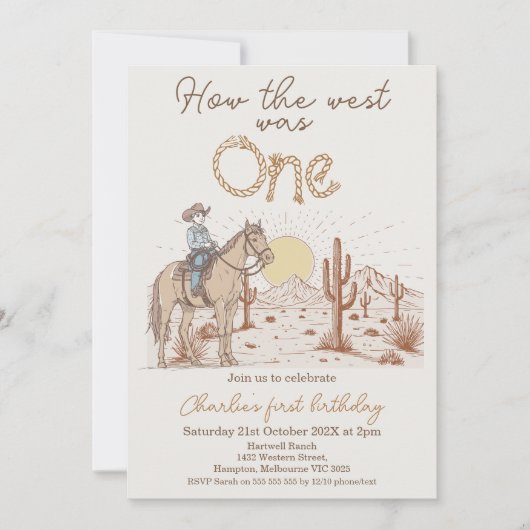 Invitation Rustique Brown Sunset Comment l'Ouest a été un 1er (Devant)