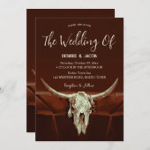 Invitation Rustique Brown Western Pays Taureau (Devant / Derrière)