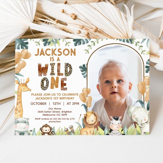 Invitation Rustique Brown Wild One Safari 1er anniversaire