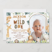 Invitation Rustique Brown Wild One Safari 1er anniversaire (Devant)