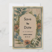 Invitation Rustique brun orange or menthe floral Enregistrer  (Devant)
