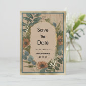 Invitation Rustique brun orange or menthe floral Enregistrer  (Debout devant)