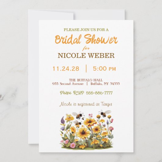 Invitation Rustique Bumble Bee nuptiale douche (Devant)