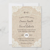 Invitation Rustique Burlap Blanc Laced corde Mariage de noeud (Devant)