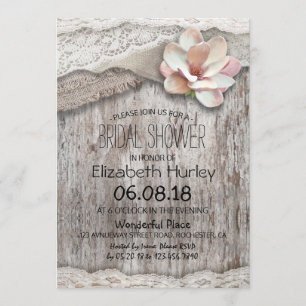 Invitation Rustique Burlap Blanche dentelle Floral Grange Fêt