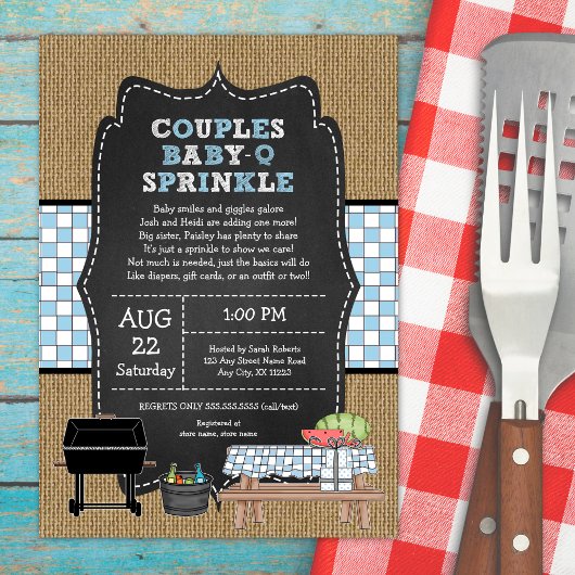 Invitation Rustique Burlap Couples Garçon Bébé Q Sprinkle Dou