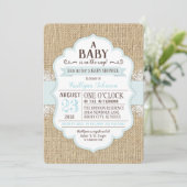 Invitation Rustique Burlap Dentelle Baby shower bleu Invitati (Debout devant)