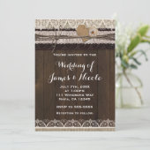 Invitation Rustique Burlap Dentelle et mariage en bois Invita (Debout devant)