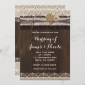 Invitation Rustique Burlap Dentelle et mariage en bois Invita (Devant / Derrière)