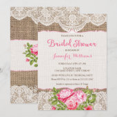Invitation Rustique Burlap dentelle nuptiale Roses d'invitati (Devant / Derrière)
