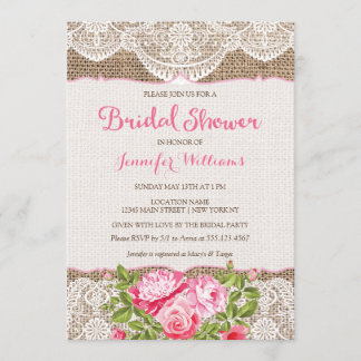 Invitation Rustique Burlap dentelle nuptiale Roses d'invitati