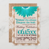 Invitation Rustique Burlap dentelle Turquoise marbre de marbr (Devant / Derrière)