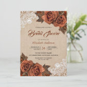 Invitation Rustique Burlap Dusty Terracotta Fête des mariées (Debout devant)