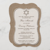 Invitation Rustique Burlap Étoile Juive De David Bar Mitzvah (Devant / Derrière)