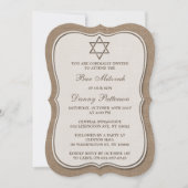 Invitation Rustique Burlap Étoile Juive De David Bar Mitzvah (Devant)