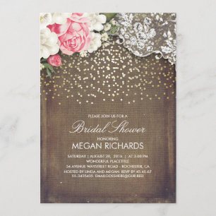 Invitation Rustique Burlap Floral Lace Fête des mariées or