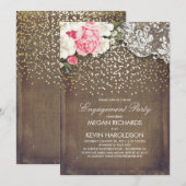 Invitation Rustique Burlap Floral Lace Gold (Devant / Derrière)