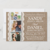 Invitation Rustique Burlap & Lace 3 Wedding shower photo pers (Devant)