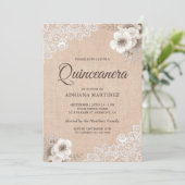 Invitation Rustique Burlap Lace ivoire Floral Quinceanera (Debout devant)