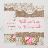 Invitation Rustique Burlap Lace Serez-vous ma Jr Bridesmaid (Devant / Derrière)