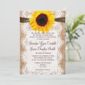 Invitation Rustique Burlap Lace Twine Sunflower Wedding Invit (Debout devant)