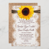 Invitation Rustique Burlap Lace Twine Sunflower Wedding Invit (Devant / Derrière)