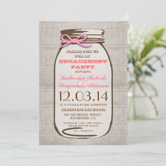 Invitation Rustique Burlap Mason Jar (Debout devant)