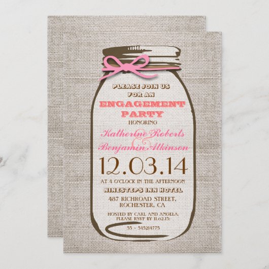 Invitation Rustique Burlap Mason Jar (Devant / Derrière)
