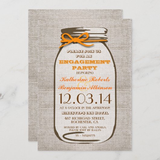 Invitation Rustique Burlap Mason Jar (Devant / Derrière)