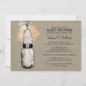 Invitation Rustique Burlap Mason Jar Baby shower Fleur sauvag (Devant)