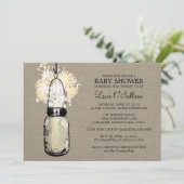 Invitation Rustique Burlap Mason Jar Baby shower Fleur sauvag (Debout devant)