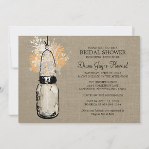 Invitation Rustique Burlap Mason Jar et Fleur sauvage