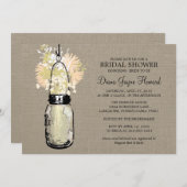 Invitation Rustique Burlap Mason Jar et Fleur sauvage (Devant / Derrière)