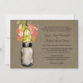 Invitation Rustique Burlap Mason Jar et Mariage Fleur sauvage (Devant)