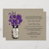 Invitation Rustique Burlap Mason Jar et Mariage Fleur sauvage (Devant / Derrière)