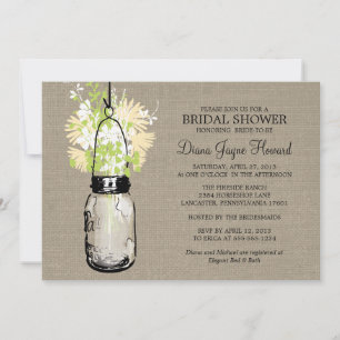 Invitation Rustique Burlap Mason Jar Fête des mariées Fleur s