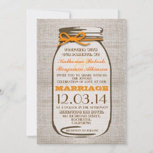 Invitation Rustique Burlap Mason Jar Mariage