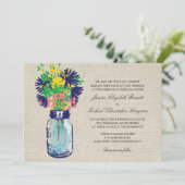 Invitation Rustique Burlap Mason Jar Mariage Fleur sauvage (Debout devant)