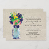 Invitation Rustique Burlap Mason Jar Mariage Fleur sauvage (Devant / Derrière)