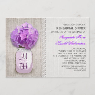 Invitation Rustique Burlap Mason Jar Purple Reprême Dîner