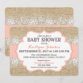 Invitation Rustique Burlap Moderne dentelle Coral Baby shower (Devant / Derrière)