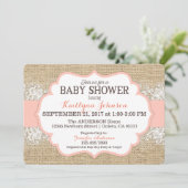Invitation Rustique Burlap Moderne dentelle Coral Baby shower (Debout devant)