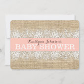 Invitation Rustique Burlap Moderne dentelle Coral Baby shower (Dos)